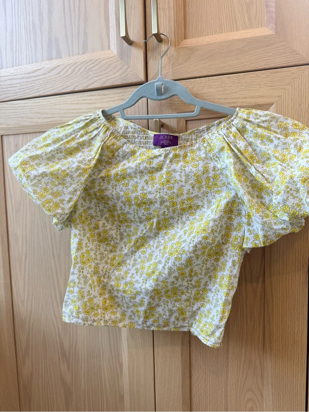J. Crew White and Yellow Floral Puff-Sleeve Top